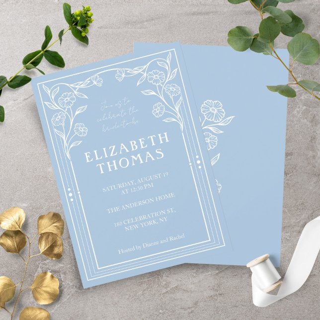 Dusty Blue Floral Fusion Bridal Shower Invitation (Créateur téléchargé)