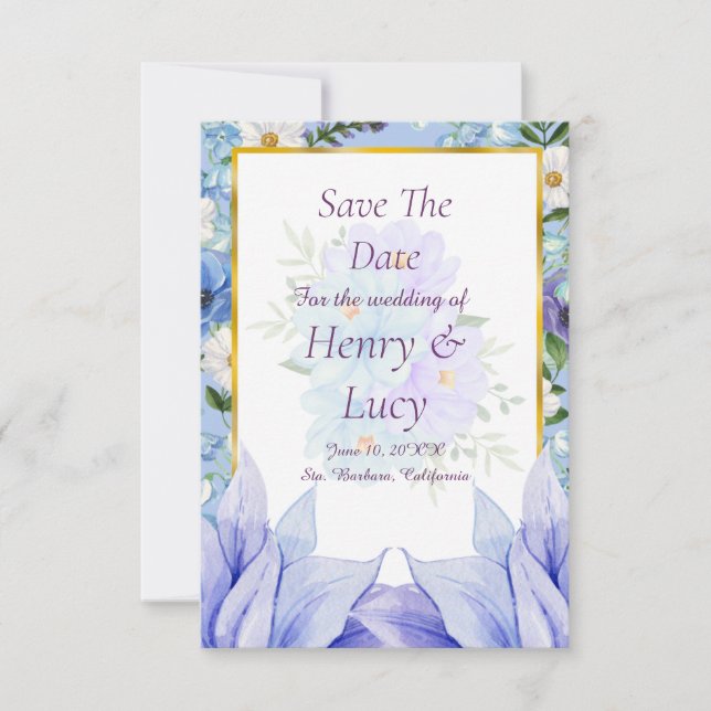 Dusty Blue Floral Garden Save the Date (Devant)