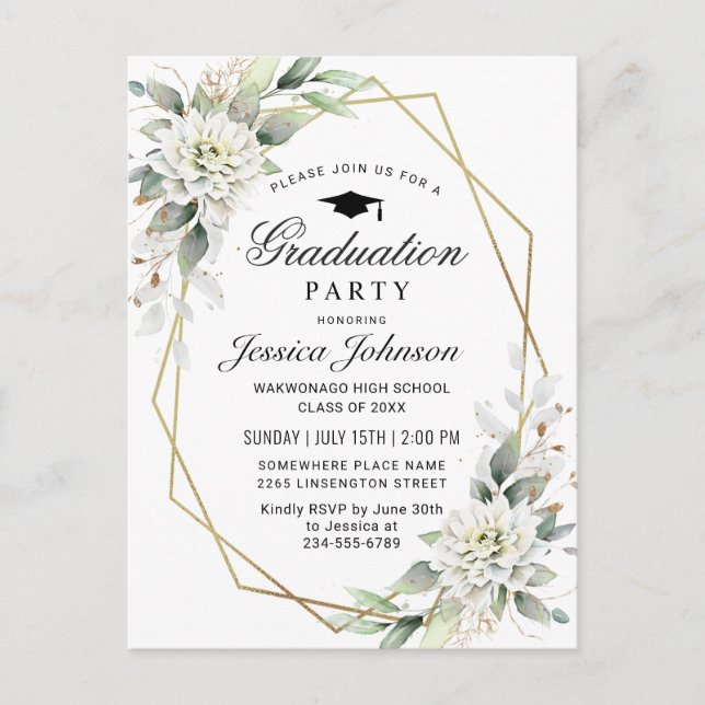 Dusty Blue Floral Graduation Party Invitation (Devant)