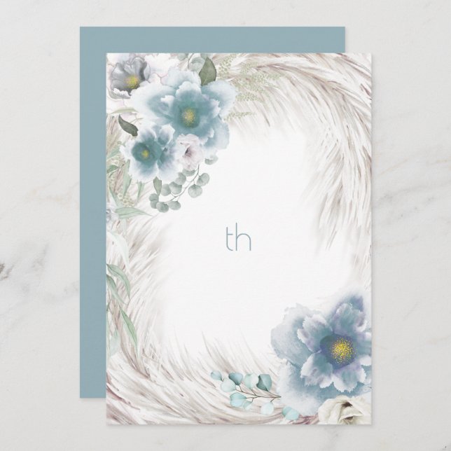 Dusty BLue Floral Invitation (Devant / Derrière)