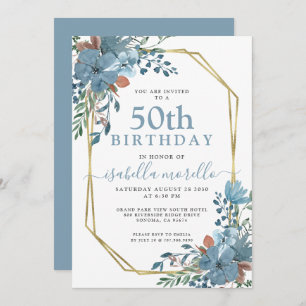 Dusty Blue Floral Invitation 50e anniversaire