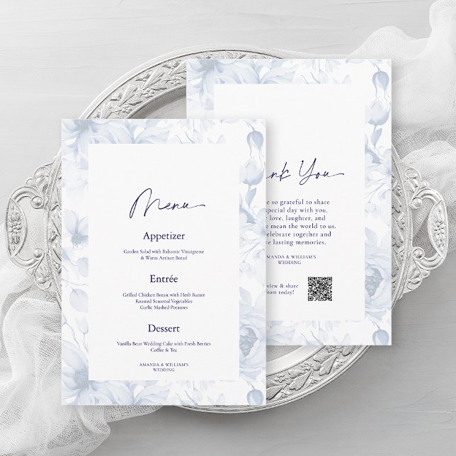 Dusty Blue Floral Mariage Menu & Carte de remercie (Créateur téléchargé)