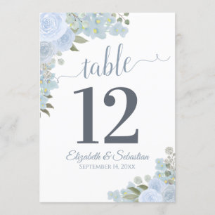 Dusty Blue Floral Mariage Numéro de table Grande c