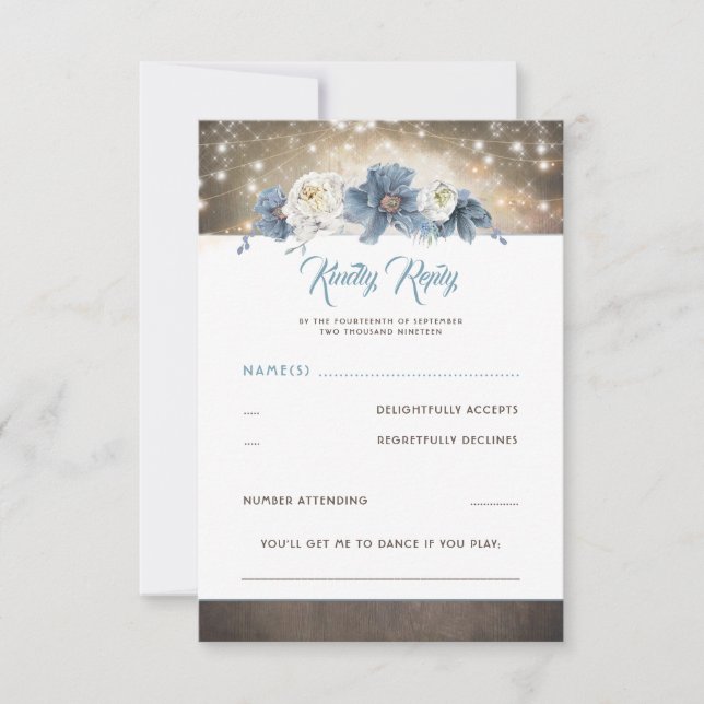 Dusty Blue Floral Mariage rustique RSVP (Devant)