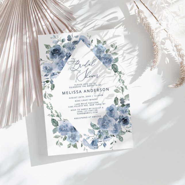 Dusty Blue Floral moderne nuptiale Invitation (Créateur téléchargé)