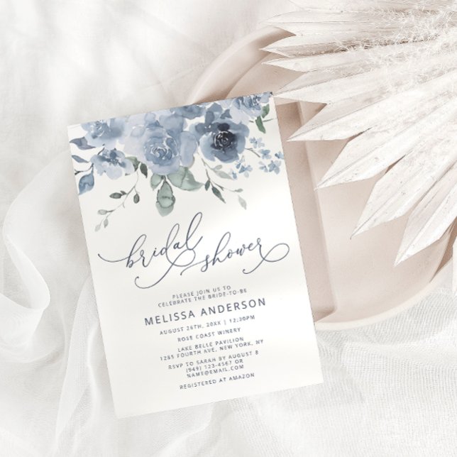 Dusty Blue Floral moderne nuptiale Invitation (Créateur téléchargé)