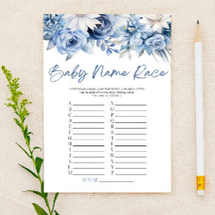 Dusty Blue Floral Nom Course Baby shower Jeu