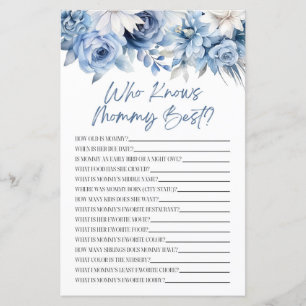 Dusty Blue Floral Qui Connaît Mommy Baby shower Je