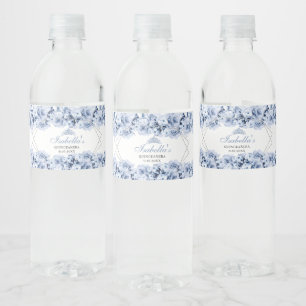 Dusty Blue Floral Quinceanera Étiquette de bouteil