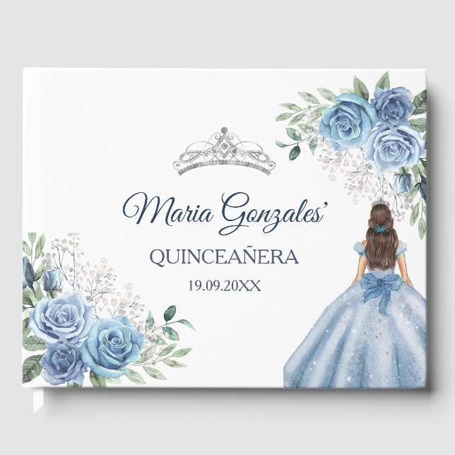 Dusty Blue Floral Quinceañera Livre d'or (Recto)