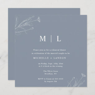 Dusty Blue Floral Rehearer Dîner Invitation