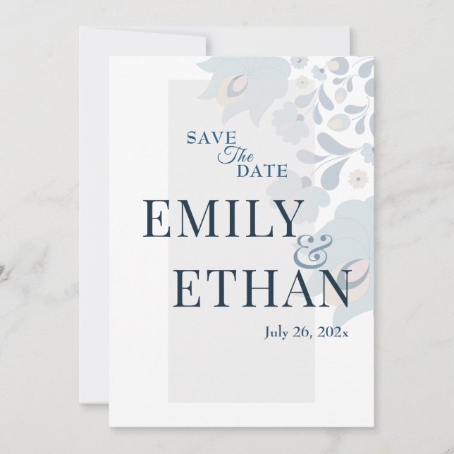 Dusty Blue Floral Save the Date (Devant)
