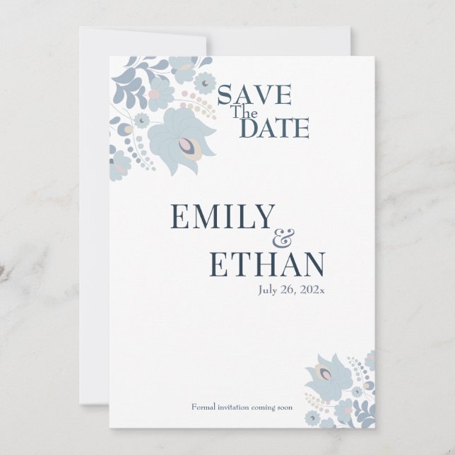 Dusty Blue Floral Save the Date (Devant)