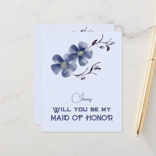Dusty Blue Floral Serez-vous ma femme d'honneur (Devant/Arrière en situation)