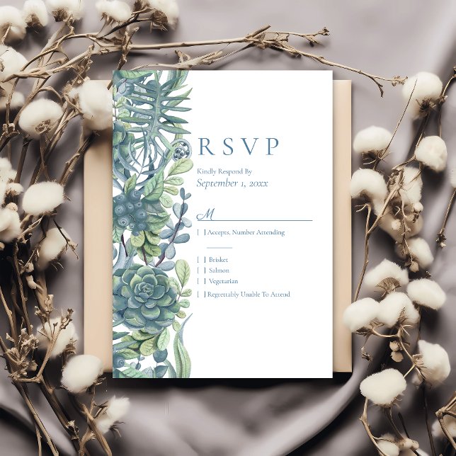 Dusty Blue Floral Succulents RSVP Mariage (Créateur téléchargé)