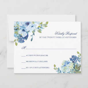 Dusty Blue Floral Wedding Carte RSVP avec code QR
