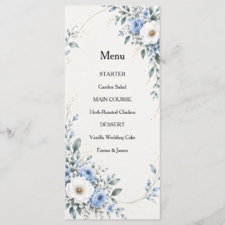 Dusty Blue Floral Wedding Menu Card