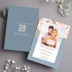 Dusty Blue Floral Wedding Save the Date Photo