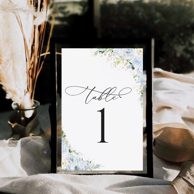 Dusty Blue Floral Wedding Table Number Card (Créateur téléchargé)
