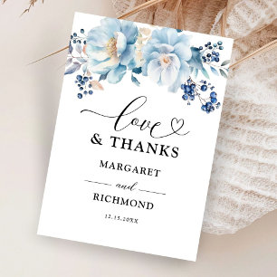 Dusty Blue Floral Winter Wedding Merci Cartes