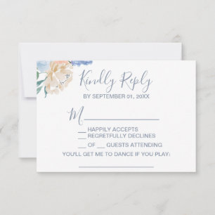 Dusty Blue Florals Chanson Demande Carte RSVP