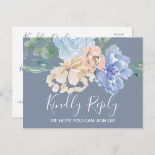 Dusty Blue Florals Menu Choix Carte postale RSVP