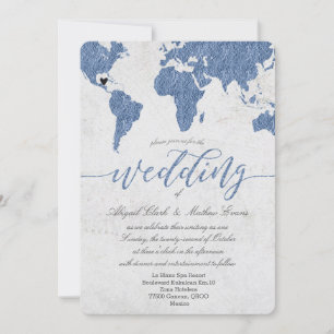 Dusty Blue Foil Carte du monde Destination Mariage