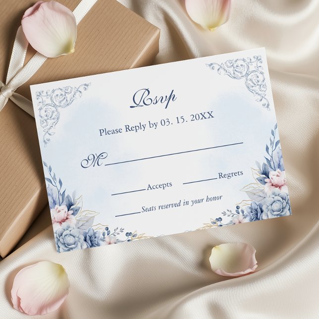 Dusty Blue French Garden Floral Wedding RSVP (Créateur téléchargé)