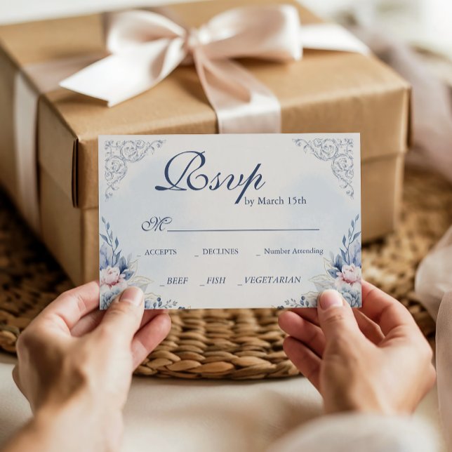 Dusty Blue French Garden Floral Wedding RSVP (Créateur téléchargé)