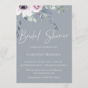 Dusty Blue Garden Floral Bridal Shower Invitation