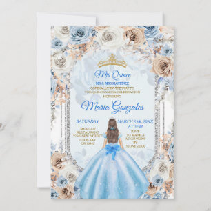 Dusty Blue & Gold Floral Mis XV Anos Invitation
