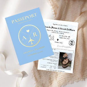 Dusty Blue & Gold Passport Faire-part de mariage