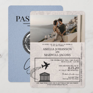 Dusty Blue Greece Passport Faire-part de mariage