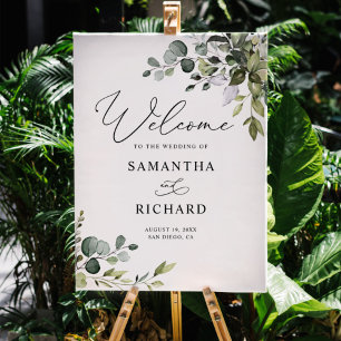 Dusty Blue Greenery Feuille Affiche de bienvenue M