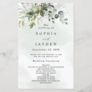 Dusty Blue Greenery Floral Rustic Wedding Programm