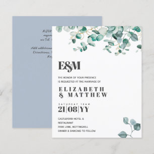 Dusty Blue Greenery Leafy Budget Mariage Inviter