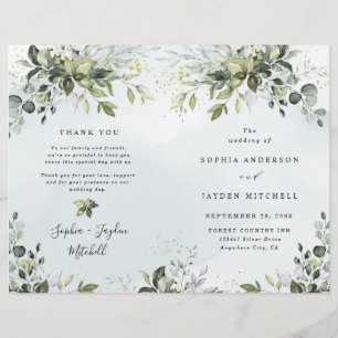 Dusty Blue Greenery Thème Plié Mariage Programmes