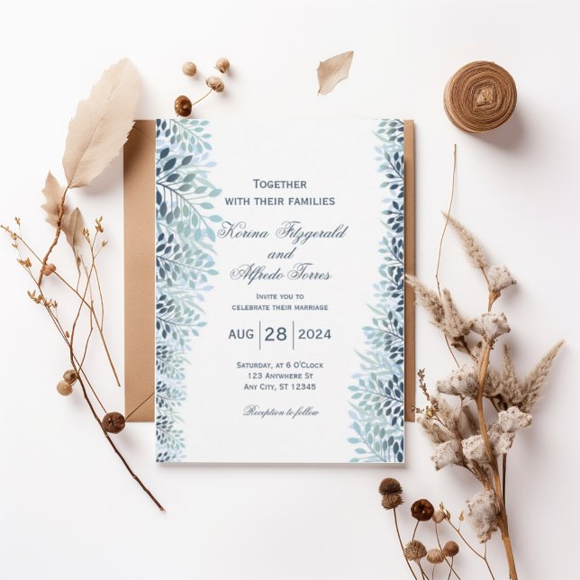 Dusty Blue Greenery Wedding Invitation  (Créateur téléchargé)
