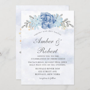 Dusty Blue Grey Peint Peony Invitations de mariage