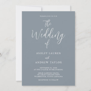 Dusty Blue Grey Simple Élégant Mariage Invitation