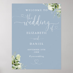 Dusty Blue Heart Script Mariage Affiche de bienven