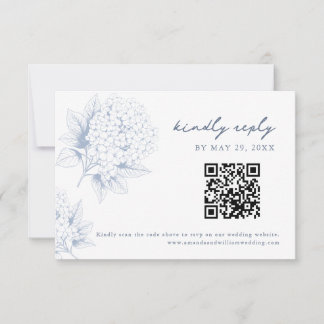 Dusty Blue Hydrangea QR Code RSVP Card