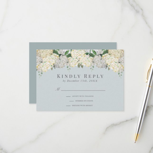 Dusty Blue Hydrangea Wedding RSVP (Devant/Arrière en situation)
