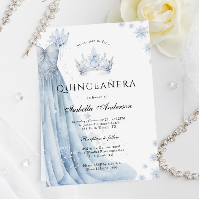 Dusty Blue Icy Winter Quinceanera Invitation (Créateur téléchargé)