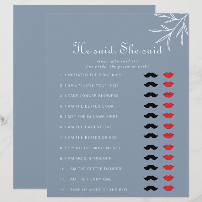 Dusty Blue Il Dit Qu'Elle A Dit Fête des mariées G (Devant / Derrière)