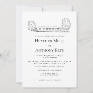 Dusty Blue Invitation avec croquis du lieu