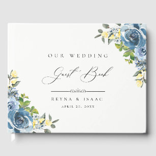 Dusty Blue Jellow Floral Mariage Livre d'or