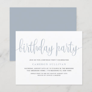 Dusty Blue Jolie Calligraphie Anniversaire Invitat