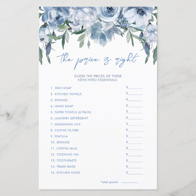 Dusty Blue Le Prix Est Juste Fête des mariées Jeu (Devant)