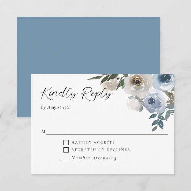 Dusty Blue Mariage Floral Elegant Kindly Réponse (Devant / Derrière)